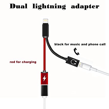 Dual Lightning Adapter,Seekermaker 2 in1 Dual Lightning Cable For iphone 7 7plus£¬Support Charging and Listen to Music, Calls and Drive by Wire for ios 11 Adapter(Black)