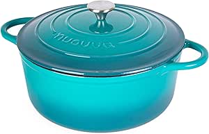 Cast Iron Dutch Oven with Lid – Non-Stick Ovenproof Enamelled Casserole Pot – Sturdy Dutch Oven Cookware – Teal, 7.3-Quart, 30cm – by Nuovva