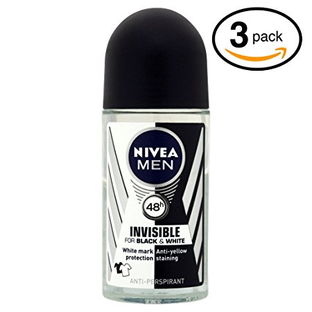 Nivea for Men Invisible for Black and White 48 Hours Deodorant Roll on 50 Ml. 3 Pack l