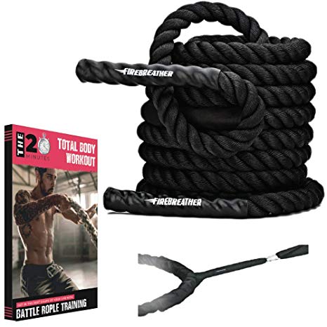 Battle Ropes & Anchor KIT. Full Body Workout Equipment to Lose Fat & Boost Strength. Fast & Efficient Training in Less Than 20 Minutes. Premium 1.5 Inch Heavy Rope in 30, 40 & 50 Ft