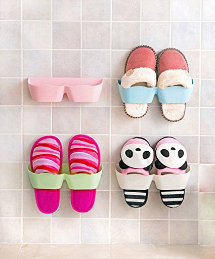 Shinymod Shoes Shelf 4 PCS Plastic Shoes Organizer Storage Wall Mount Shoes Rack for Kinds of Shoes Using on Wall/ Door/Cabinet/Closet and so on, Saving Space Decorate Your Room