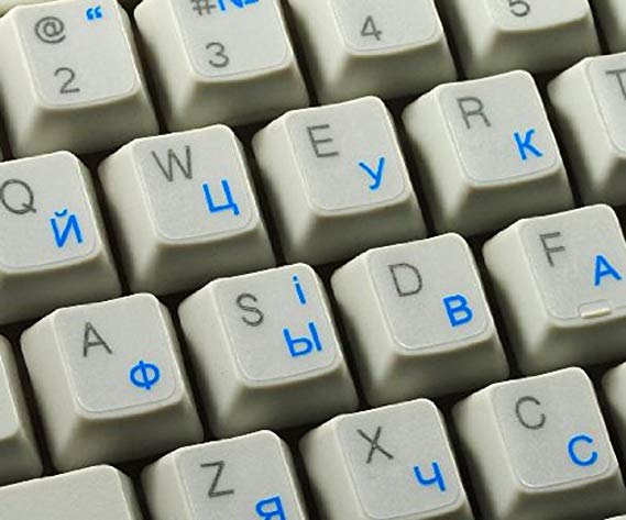 Qwerty Keys Ukrainian Russian Transparent Keyboard Stickers With BLUE Letters - Suitable for ANY Keyboard