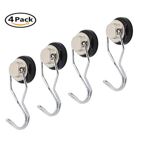 Ant Mag 4 pack of 30 LB Neodymium Heavy Duty Swivel Magnetic Hooks With Scratch Proof Stickers-Great For Refrigerator, Home, Kitchen, Store, Door Coat Hook, Grill Utensils, Office or Warehouse-[Black]