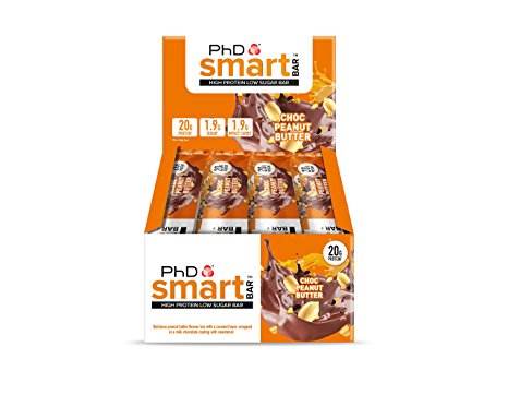 PhD Smart Bar High Protein Low Carb Bar Chocolate Peanut Butter, 64 g, Pack of 12