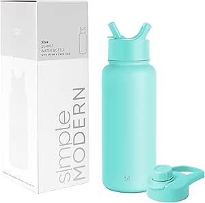 Simple Modern Water Bottle with Straw and Chug Lid Vacuum Insulated Stainless Steel Metal Thermos Bottles | Reusable Leak Proof BPA-Free Flask for Sports Gym | Summit Collection | 32oz, Ocean Water