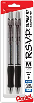 Pentel RSVP Super RT Ballpoint Pen, (1.0mm) Medium Line, Black Ink, 2-Pk - BX480BP2A