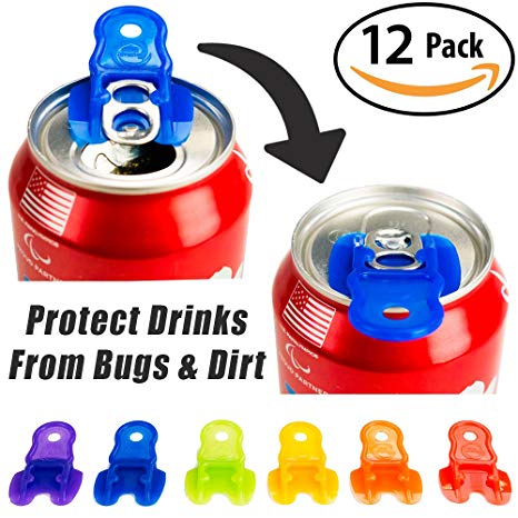 Beverage Barricade Soda Protector 12 Pack for Active Families. Improve Your Picnic or BBQ Experience: Shield Your Cans From Bugs & Dirt, Easily ID Whose Drink is Whose & Eliminate Painful Top Popping.