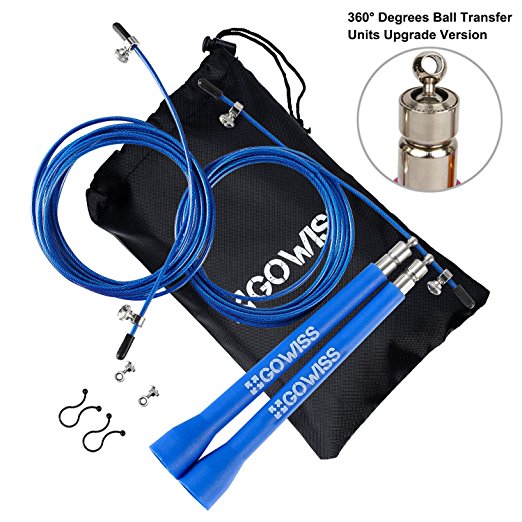 Gowiss Jump Rope - Fast Speed & Adjustable Steel Wire Skipping Ropes - Includes Carrying Bag Spare Cable & Screw Kit - Double Unders,Boxing,Cross Training Fitness and Cardio