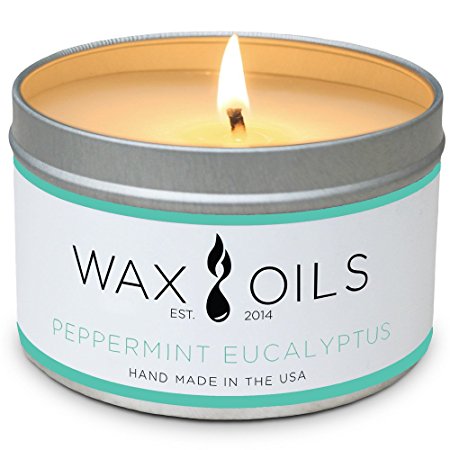 Wax and Oils Soy Wax Aromatherapy Scented Candles, Peppermint Eucalyptus, 8 oz