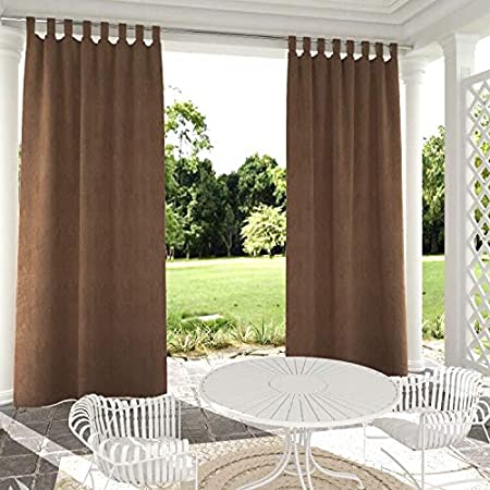 JHome Outdoor Curtain for Patio, Waterproof Solid Tab Top Window Curtain Drape Keep Privacy for Pergola/Arbor, Bonus Rope Included (1 Panel, Brown, 52" x 108")
