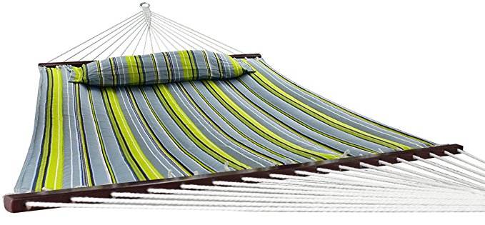 Sorbus Hammock with Spreader Bar, Detachable Pillow, Heavy Duty, 450 Pound Capacity, Perfect for Indoor/Outdoor Patio, Deck, Yard (Hammock Only, Green/Blue)