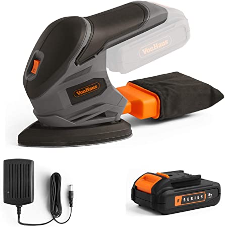 VonHaus Cordless Sander E-Series 18V – Detail Palm Sanding Machine - 1.5 Ah Battery and Charger Included