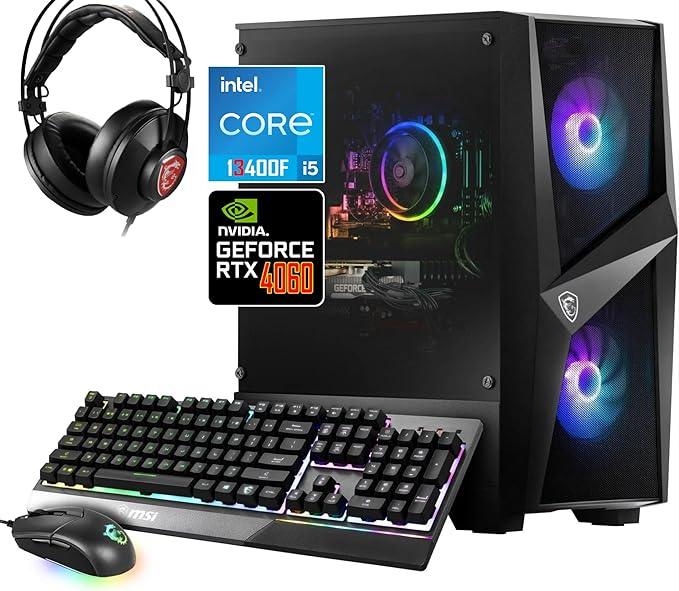 MSI Codex R Gaming Desktop, 13 Intel i5-13400F, NVIDIA GeForce RTX 4060 8GB, Wi-Fi 6E, Windows 11 Home Advanced, w Headset Mouse Keyboard (16GB RAM | 1TB PCIe SSD)