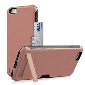 iPhone 6 Case,iPhone 6S Case,DAMONDY Kickstand Ultra Thin Dual Layer Shock Protective Rugged Armor Hybrid PC Soft TPU Heavy Duty Protection Card Slot Holder Cover Case for iPhone 6 / 6s-Rose Gold