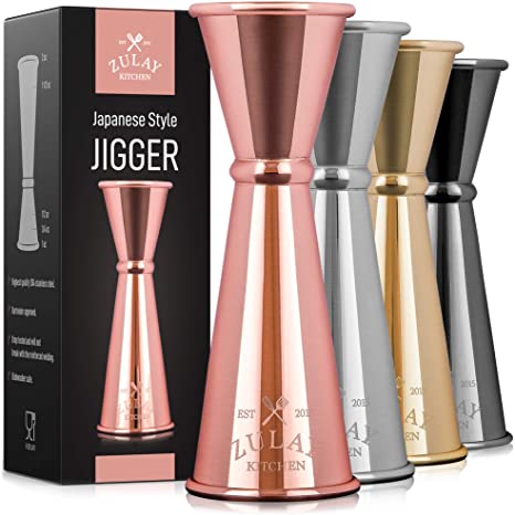 Zulay Premium Japanese Style Double Cocktail Jigger, 18/8 Food-Grade Stainless Steel, 1oz-2oz Etched Markings With Incremental Gradations, Beautiful Jiggers Shot Pourer Measuring Tool (Rose Gold)