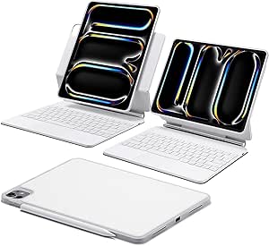 ESR iPad Pro 11 Inch Case with Keyboard (M4, 2024), iPad Pro 11(5th Gen) Keyboard Case with Easy-Set Magnetic Stand, Portrait/Landscape Modes, Removable Protective Case, Rebound 360 Series, White