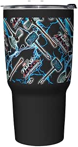 Marvel Mjollnir and Stormbreaker Pattern 27 oz Stainless Steel Insulated Travel Mug, 27 Ounce, Multicolored