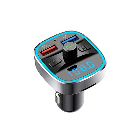 Bluetooth FM Transmitter for Car with QC3.0, [Upgraded 2019] Wallfire in-Car Radio Adapter Receiver Car Kit, Hands-Free Calling &Dual USB Charger, Support TF Card & USB Disk (Black)