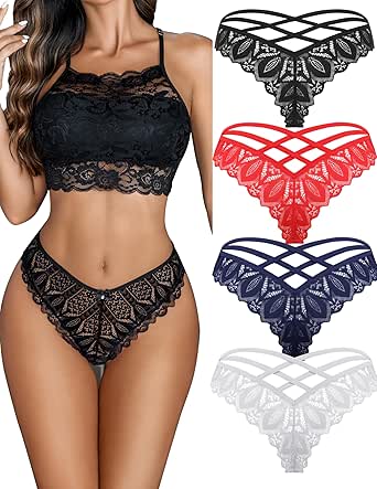 Avidlove Sexy Cheeky Panties for Women Lace Criss Cross Bikini Underwear 1-4 Pack