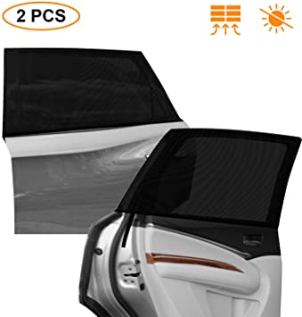 AstroAI Car Window Shade, Car Sun Shade, Car Window Shade Baby for Sunproof and Bug-blocking, Rear Stretchable Breathable Mesh Fabric with Velcro to Fix – Universal Fit up to 34.6”H x 51.2”L (2 Pack, Black)