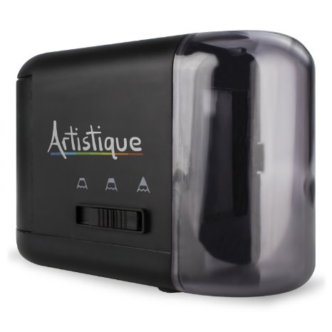 Artistique® Electric Pencil Sharpener - Best Heavy-Duty Automatic Electric Pencil Sharpener for Art, Office & School - Works w/ Lead & Colored Pencils - Uses Battery or Wall Power - Black
