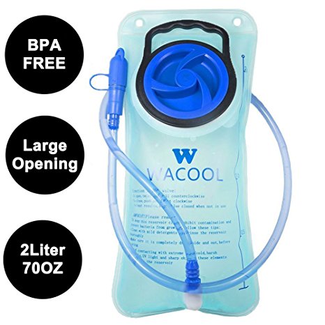 WACOOL 2Liter 70oz BPA Free Running Cycling Hiking Hydration Bladder , Leakproof Water Reservoir, FDA Approved.