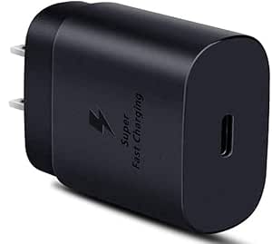 25W Super Fast USB Type C Wall Charger Adapter(Black) | Compatible with Samsung Galaxy F14 / F23 5G / F62 / F52 5G | Rapid Charging for All Models