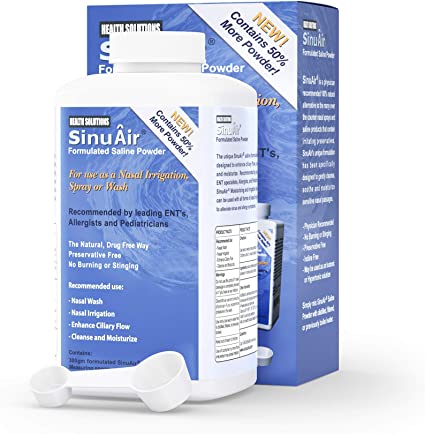 SinuAir Sinus Rinse Salt Solution - Saline Powder for SinuPulse System, Neti Pot Flush, Nasal Wash Squeeze Bottle, & Nose Irrigation for Sinuses, 300g