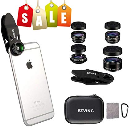 iPhone Camera Lens Kit,5 in 1 EZVING 120° Super Wide Angle & Macro Lens   2X Telephoto Lens   198° Fisheye Lens   CPL Lens for iPhone X/8/7/6/6s Plus,Samsung and Most Smartphone