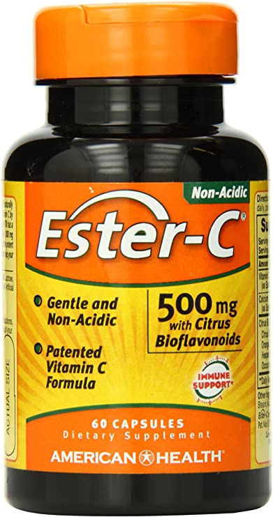 American Health Ester-C with Citrus Bioflavonoids Capsules - 24-Hour Immune Support, Gentle On Stomach, Non-Acidic Vitamin C - Non-GMO, Gluten-Free - 500 mg, 60 Count, 30 Servings