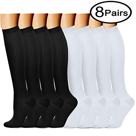 Compression Socks (7 Pairs)15-20 mmHg is Best Graduated Athletic & Medical for Men & Women, Running, Flight, Travels