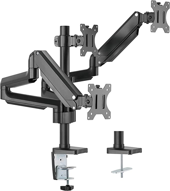 Uplite Height Adjustable Triple LCD Monitor Desk Mount Gas Spring Full Motion Stand Articulating Arm with Pole for 3 Screen up to 27"