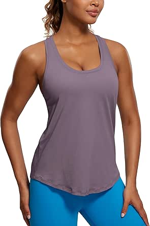 CRZ YOGA Womens Pima Cotton Racerback Workout Tank Tops Scoop Neck Loose Sleeveless Tops Athletic Gym Shirts