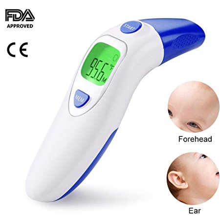 MeliTech Baby Forehead Ear Thermometer, Digital Infrared Thermometer for Infant, Toddler and Adults with Accurate Fever Indicator FDA and CE Approved