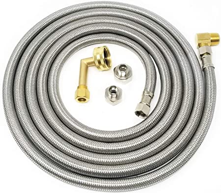 Stainless Steel Dishwasher Hose Kit (12 Ft) Burst Proof Water Supply Line with 3/8" Compression Connections from Kelaro
