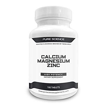 Pure Science Calcium 1000mg Magnesium 400mg Zinc 25mg – 1425 mg – Supports Bone Health, Nerve & Muscle Function, Promotes Normal Growth, Metabolism & Immunity - 100 Tablets