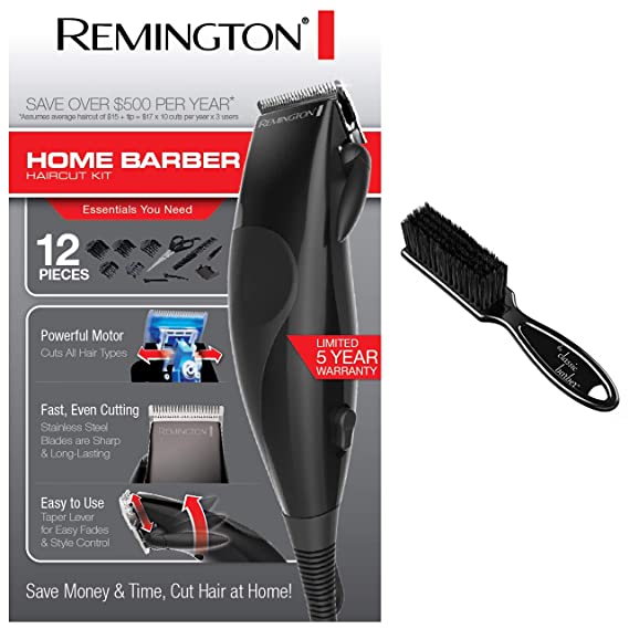 Remington 12 Piece Precision Corded Home Barber Haircut Trimming Kit & Classic Barber Blade Maintenance Brush