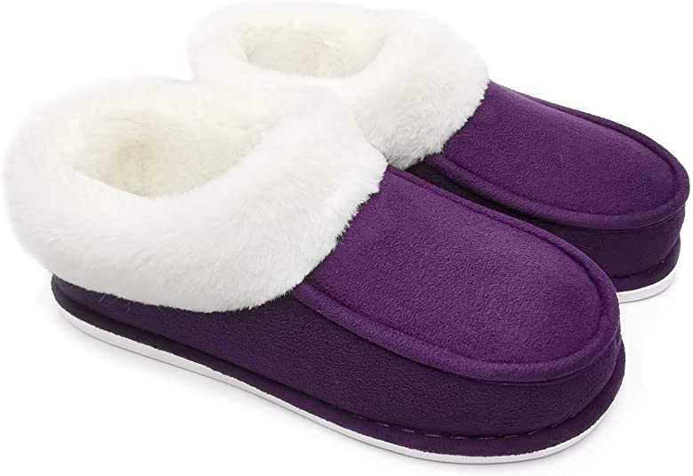 Ofoot Women's Micro Suede Moccasin Slippers,Warm Plush Lining with Sponge Foam Insole, Indoor/Outdoor Slipper Shoes with Back