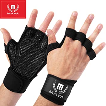 Mava Sports Ventilated Workout Gloves with Integrated Wrist Wraps and Full Palm Silicone Padding. Extra Grip & No Calluses. Perfect for Weight Lifting, Powerlifting, Pull Ups, Cross Training, WODs