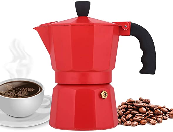 NARCE Stovetop Espresso Maker Moka Pot 3 Cup - 5oz| Red - Cuban Coffee Maker| Stove top coffee maker| Moka Italian espresso |greca coffee maker| Aluminum