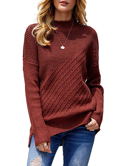 imesrun Womens Turtleneck Batwing Long Sleeve Knitted Oversized Pullover Chunky Sweaters