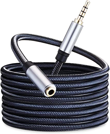 Audio Mic Extension Cable 20Ft,3.5mm Aux Headphone Extender 4-Pole Jack Plug Extension Lead Stereo Male to Female Braided Cord for Headset,TV,Laptop,Phone,Switch Lite,Car,PS4,Xbox and More(20Ft/6M)