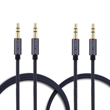 [2-Pack] Poweradd Nylon Braided AUX Cable (6.6 Feet   3.3 Feet) Gold Plated 3.5mm Male to Male Stereo Audio Cable for Headphones, Speakers, iPhone, iPad, iPod, Android and More - Gray