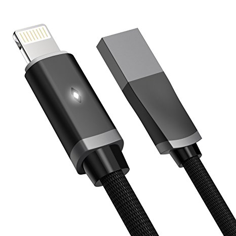 Aimus iPhone Charger, 1Pack 6FT Cotton Braided USB to Lightning Cable Apple iPhone Charging Cord with LED Light for iPhone 7/7 Plus/6s/6s Plus/6/6 Plus/5/5S/5C/SE/iPad Air/Mini and iPod (Black)