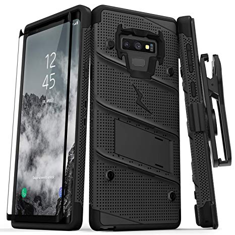 Zizo 1BOLT-SAMGN9-BKBK Bolt Cover Kickstand and Holster Case with Glass Screen Protector for Samsung Galaxy Note 9 - Black