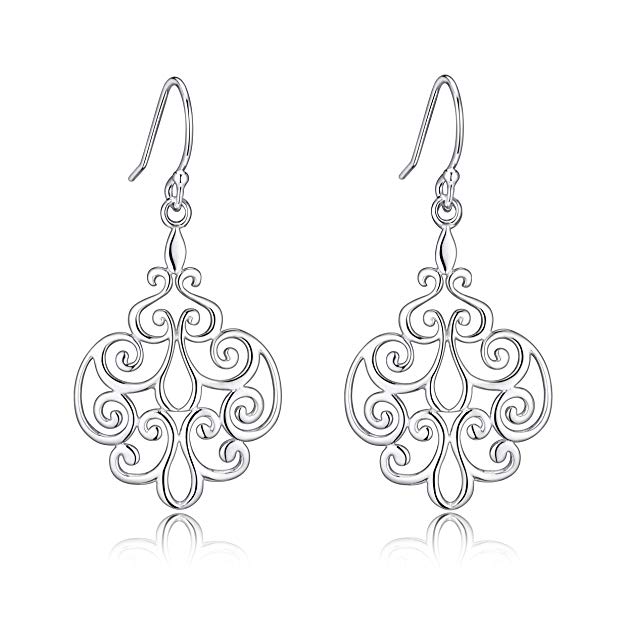 Sterling Silver Filigree Dangle Drop Chandelier Earrings For Sensitive Ears By Renaissance Jewelry