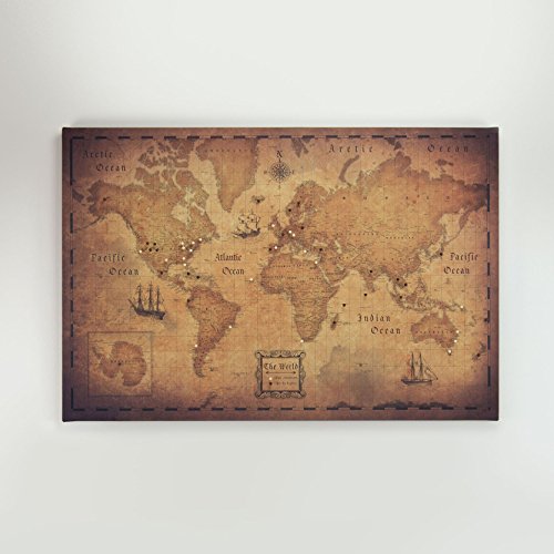 World Travel Map Pin Board - Golden Aged