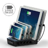 Juicy Power 5-Port USB Rapid Charging Station with 1 QC20 Port Qualcomm Certified Free 3-pack 8 Inch Micro USB Charging Cable