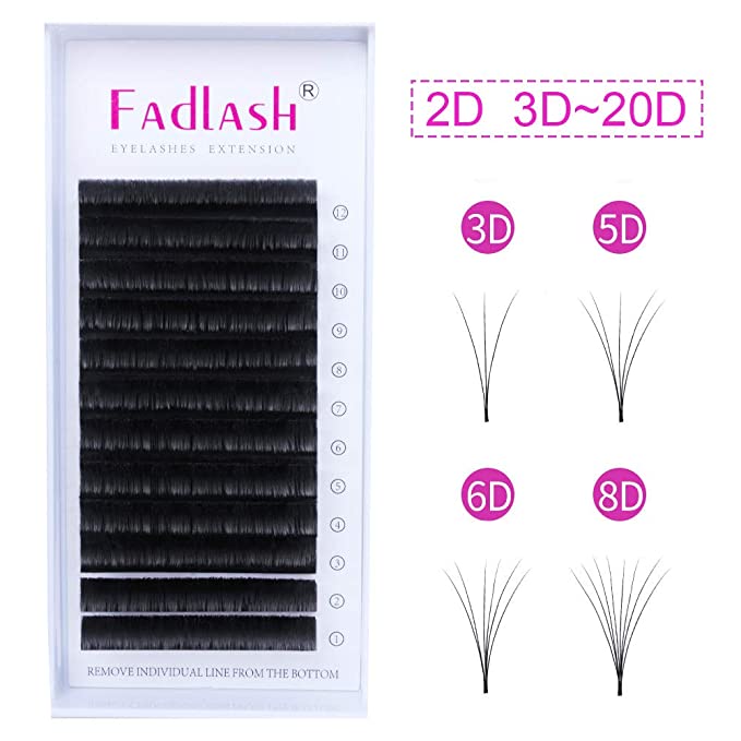Volume Eyelash Extensions Easy Fans Volume Lashes FADLASH 0.05 0.07 2D-10D Rapid Blooming Lashes C/D Curl Fanning Lash Extensions Supplies（0.07-D, 21mm）