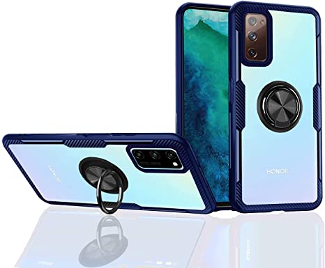 Galaxy S20 Fe 5G Case [Hard Transparent Back] Clear [360° Ring Stand] Shock Absorption [Support Magnetic Car Mount] Protective Cover Compatible with Samsung Galaxy S20 Fe (Blue, Galaxy S20 FE)
